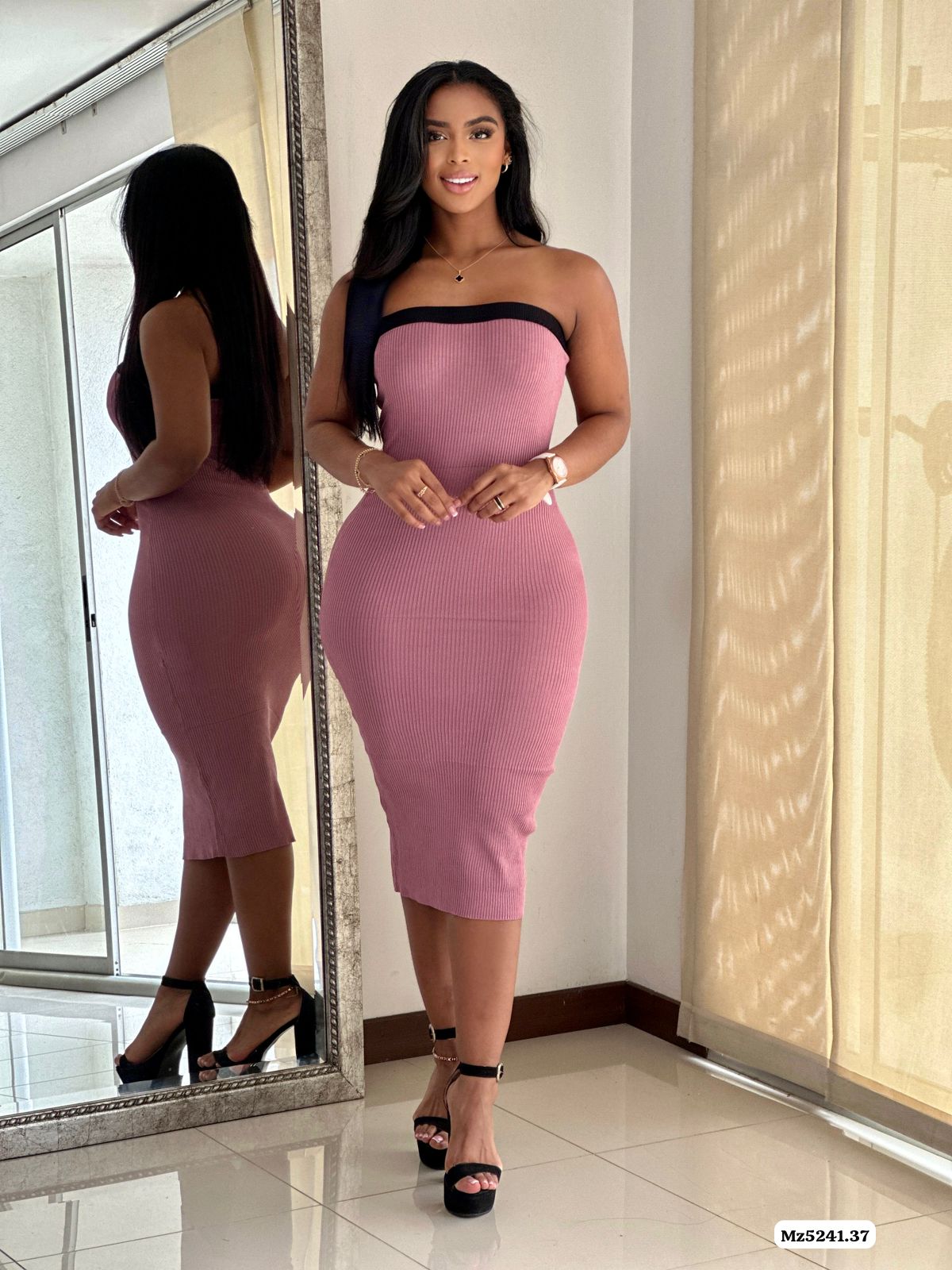 VESTIDO STRAPLESS HILO TIRA NEGRA/BLANCA - MZ5241